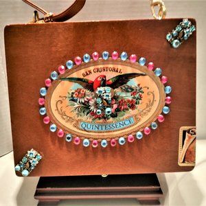 Suenos de Saundra Upcycled Pink/Turquoise Gem Upcycled Cigar Box Purse